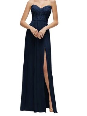 After Six Pleat Detail Strapless Chiffon A-Line Gown In Navy ...Size 14